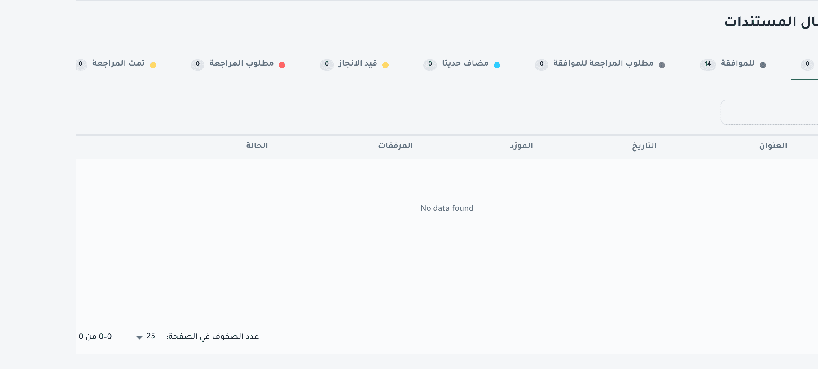 لوحة المستندات في تدوين ومسار كل مستند بين المراحل، بالعربية
